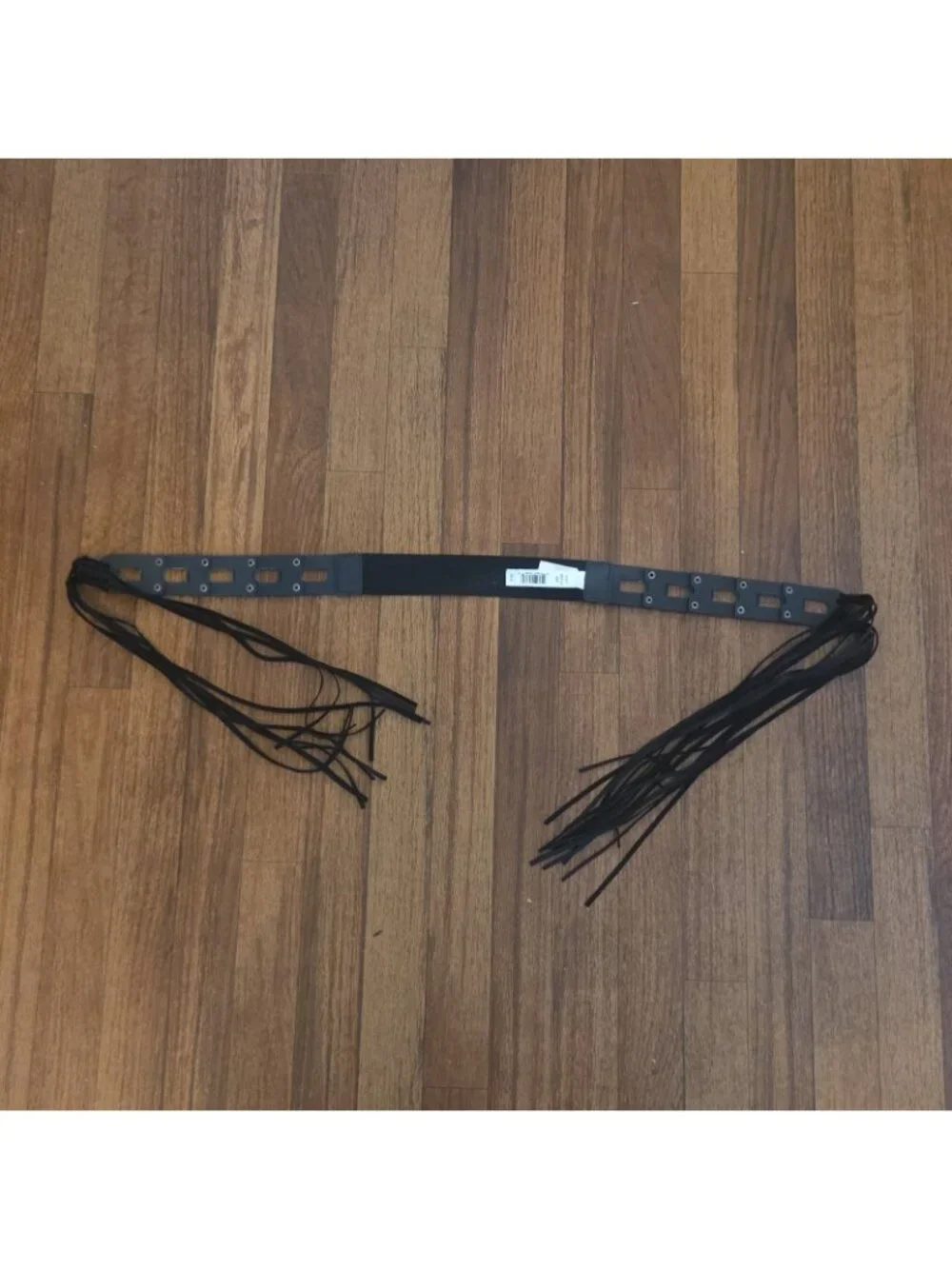 Small/Medium Black Tie Belt Fringe Boho Studded Hipster